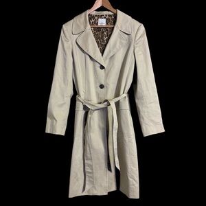 Anne Klein Suits Beige Animal Print Lined Belted Women’s Trench Coat Size 14